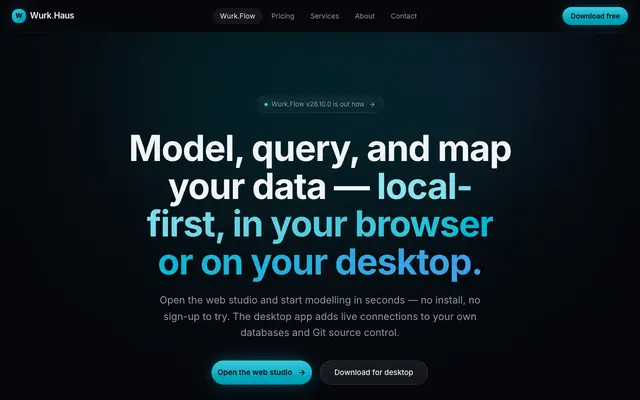 Screenshot of Wurk.Flow — Local-first data modeling, in your browser or on your desktop