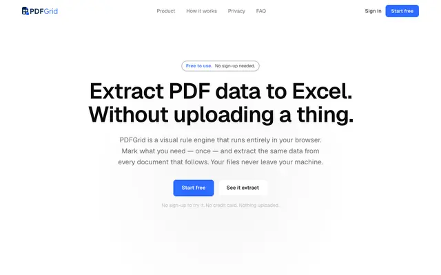 Screenshot of PDFGrid — turn PDFs into spreadsheets
