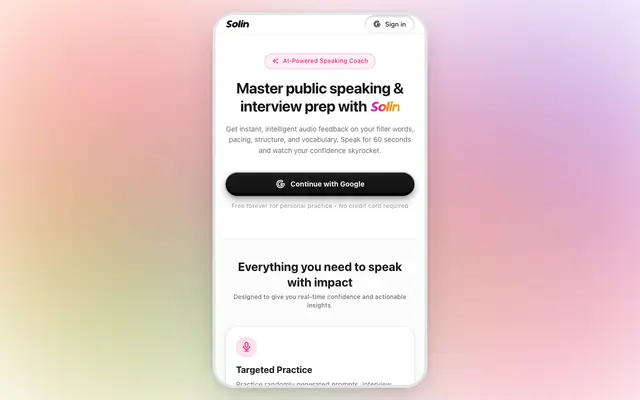 Screenshot of Solin — Master Speech & Public Speaking