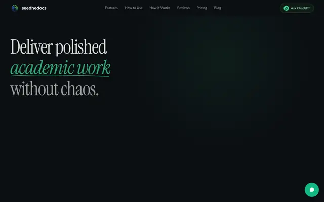 Screenshot of seedhedocs — AI Assignment Writer & Project Report Generator for Students
