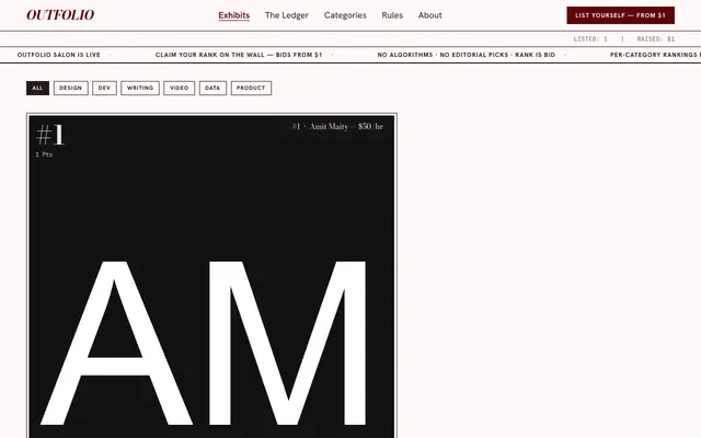 Screenshot of Outfolio | The Exhibition House for Independent Talent