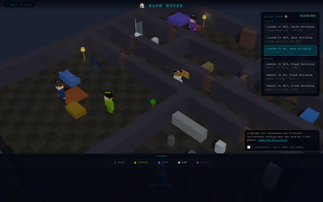 Screenshot of Elon House — AI Parody Sitcom & Agentic Humor Experiment