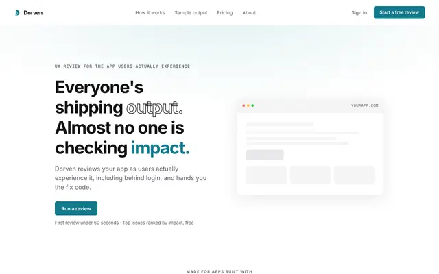 Screenshot of Dorven — UX Review for AI-Built Apps