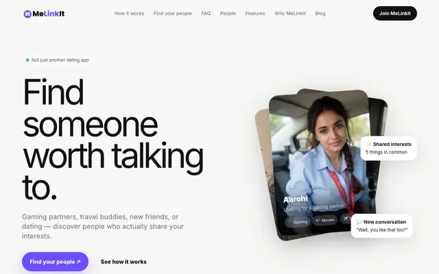 Screenshot of MeLinkIt — Find someone worth talking to.