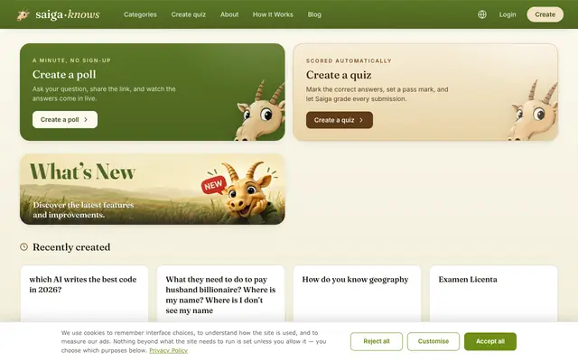 Screenshot of Create surveys and polls — Saigaknows.com