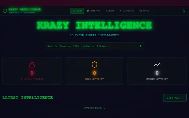 Screenshot of Krazy Intelligence - Cyber Threat Intelligence