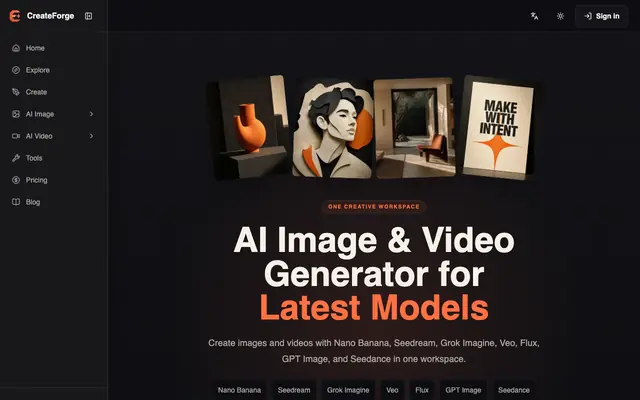 Screenshot of CreateForge AI — AI Creation Platform