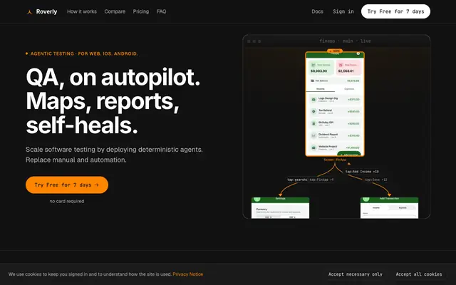 Screenshot of Roverly — Agentic Testing