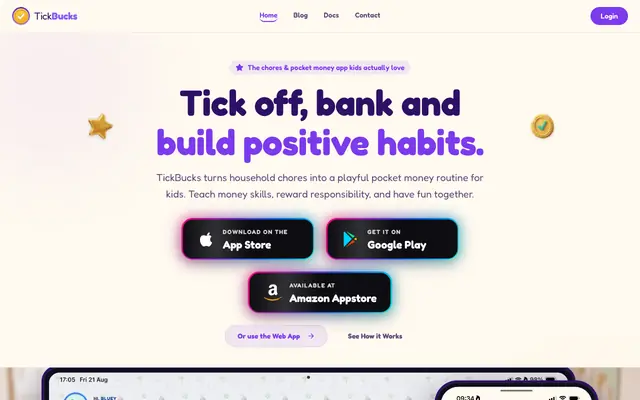 Screenshot of TickBucks — Chore & Pocket Money Tracker for Families