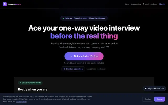 Screenshot of ScreenReady — AI Interview Simulator