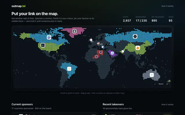 Screenshot of outmap.lol — put your link on the map