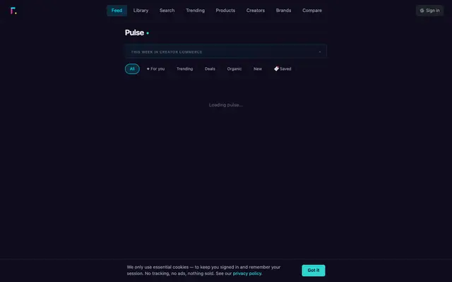 Screenshot of That's The One — Creator Commerce Intelligence Feed — That's The One