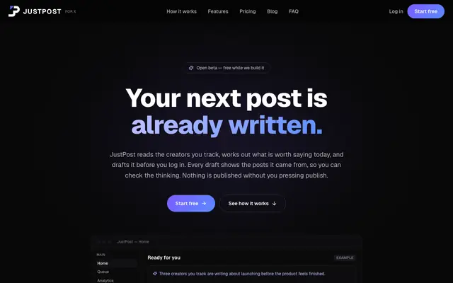 Screenshot of JustPost — Know what to post on X, backed by evidence