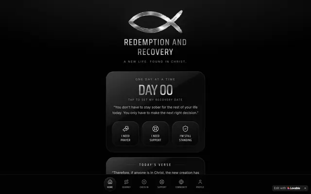 Screenshot of Redemption and Recovery — A New Life. Found in Christ.