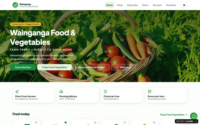 Screenshot of Wainganga Food & Vegetables — Farm Fresh Veggies in Nagpur