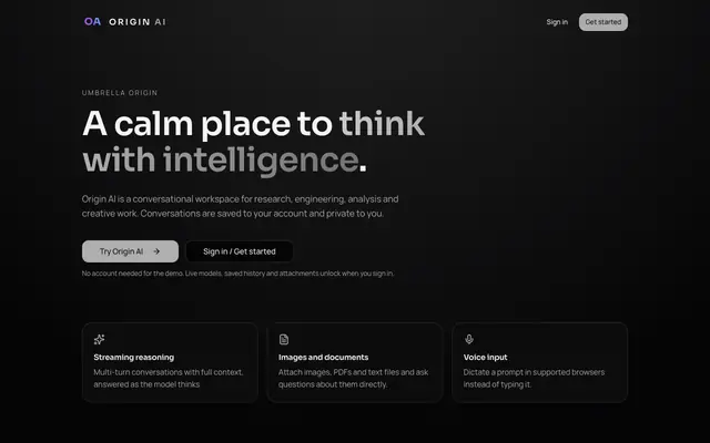 Screenshot of Origin AI — Conversational intelligence by Umbrella Origin