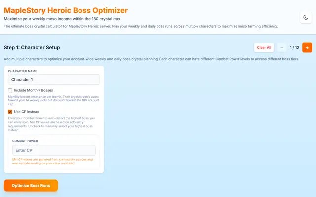 Screenshot of MapleStory Heroic Boss Optimizer
