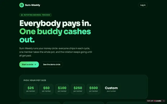 Screenshot of Sum-Weekly — Rotating Savings Circles With Friends