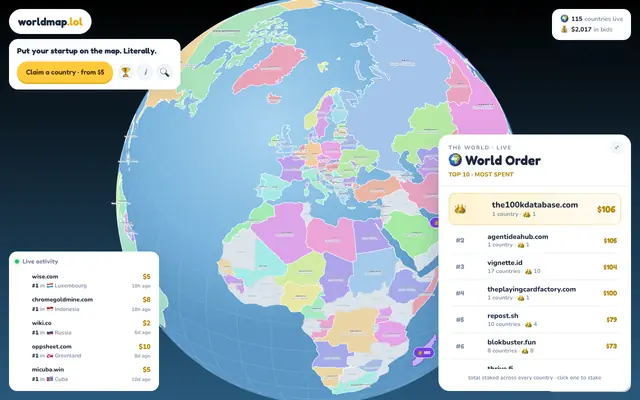 Screenshot of worldmap.lol — own the world map