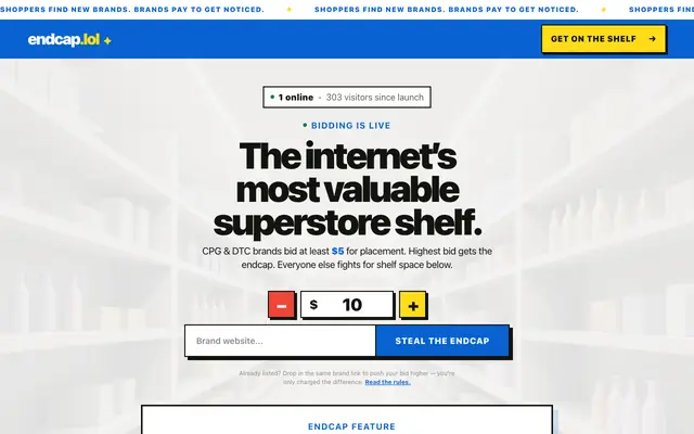 Screenshot of endcap.lol — The Internet’s Most Valuable Superstore Shelf