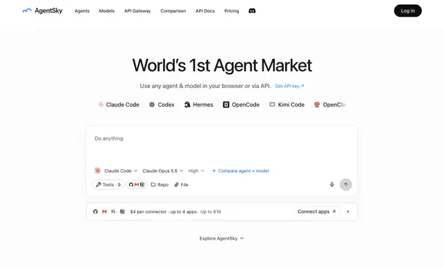 Screenshot of AgentSky — One API, Every Agent