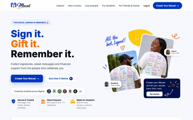 Screenshot of Macad | Sign it. Gift it. Remember it.