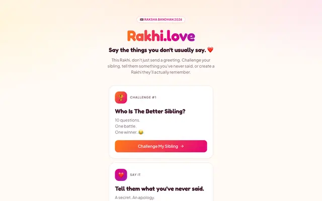 Screenshot of Rakhi.love — Say the things you don't usually say ❤️