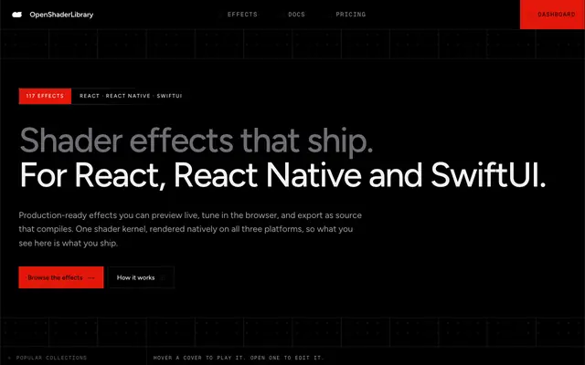 Screenshot of OpenShaderLibrary | Beautiful Shaders for SwiftUI, React Native, Web, and More