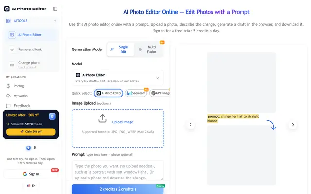 Screenshot of aiphotoreditor.com
