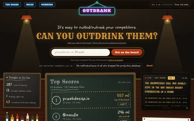 Screenshot of Outdrank — can you outdrink them?