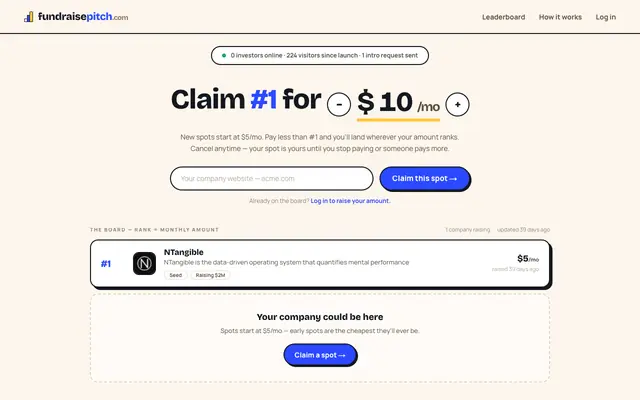 Screenshot of Fundraise Pitch | Pay to be seen. Get funded.