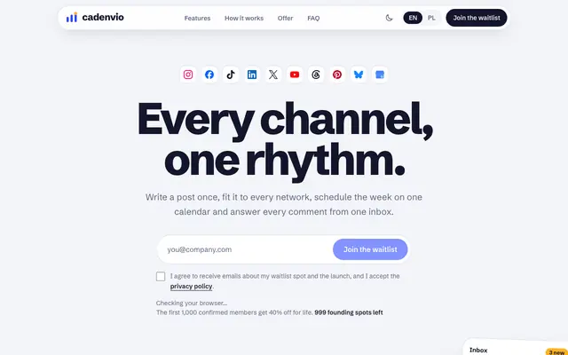 Screenshot of X (Twitter) Scheduler, Analytics & AI Writer | Cadenvio