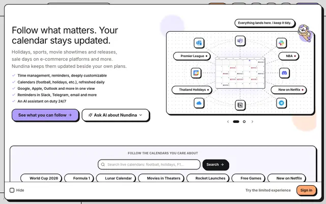 Screenshot of Nundina: AI-Powered Calendar for Your Life and the Events You Follow