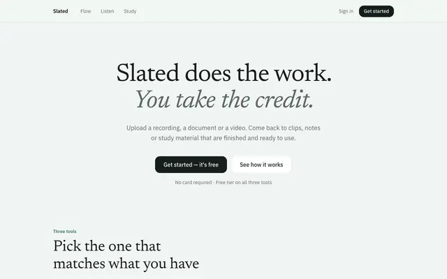 Screenshot of Slated — Slated does the work. You take the credit.