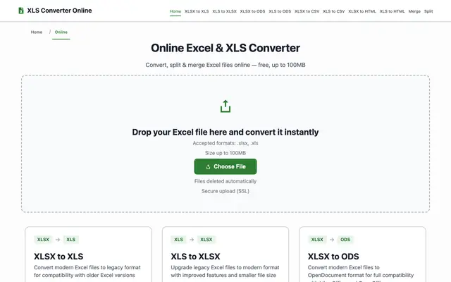 Screenshot of Free Online XLS Converter