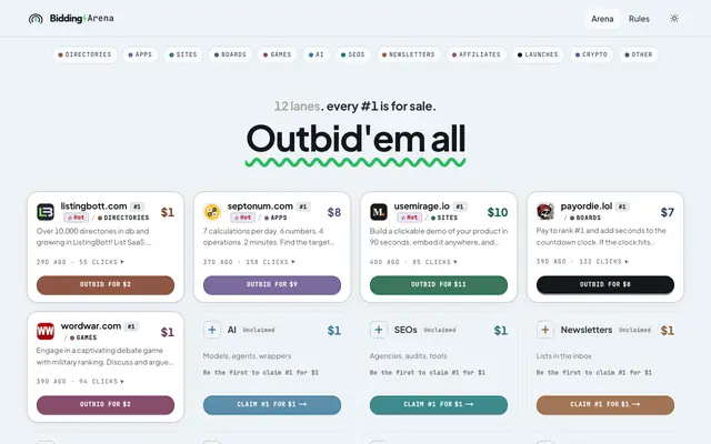 Screenshot of Bidding Arena