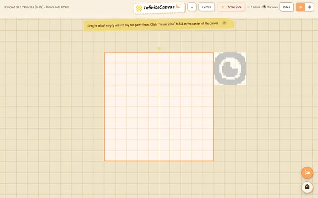 Screenshot of InfiniteCanvas.lol — Buy & Paint Pixels on a Shared Canvas