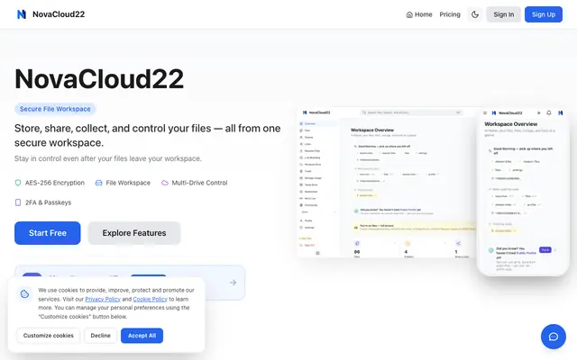 Screenshot of NovaCloud22 – Official Site