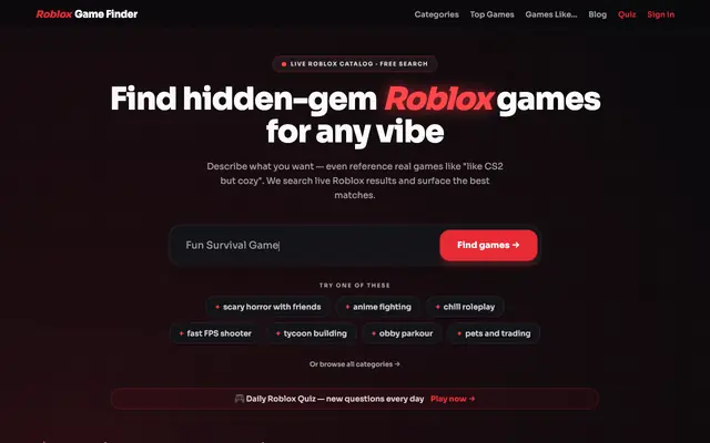 Screenshot of Roblox Game Finder — Search for the Best Roblox Games