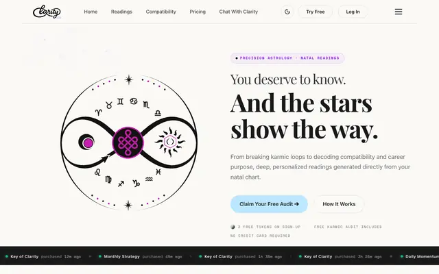 Screenshot of Clarity | Precision Astrology & Natal Chart Readings