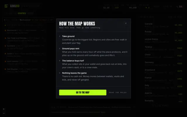 Screenshot of gangbid — claim your turf