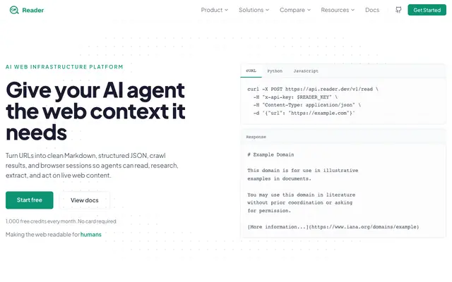 Screenshot of Reader | Web Context API for AI Agents