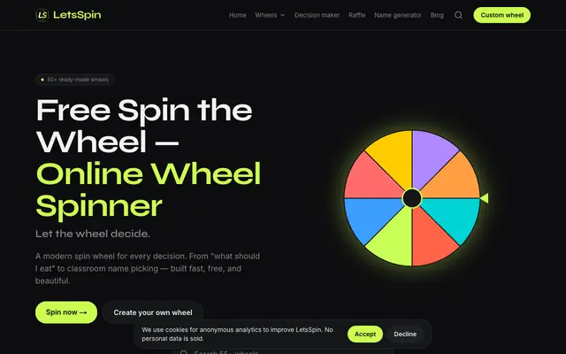 Screenshot of LetsSpin — Free Spin the Wheel | Online Wheel Spinner