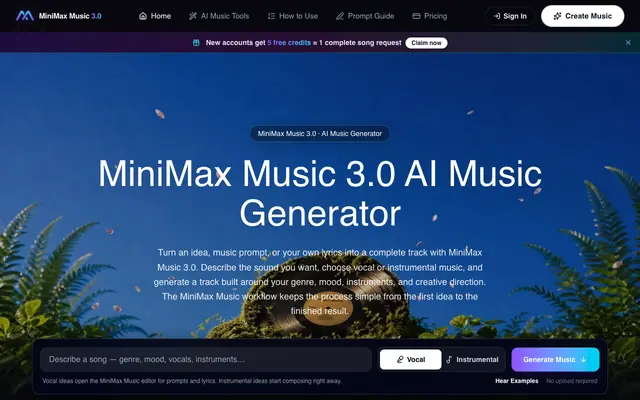 Screenshot of MiniMax Music 3.0 AI Music Generator — Create Songs Online