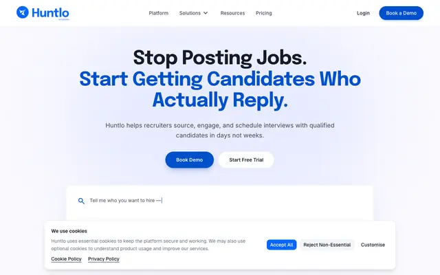 Screenshot of Agentic AI Recruiting Infrastructure for Hiring Teams | Huntlo