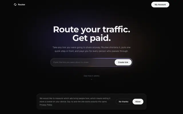 Screenshot of Routee - route your traffic, get paid