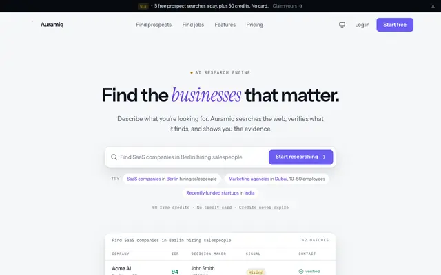 Screenshot of Auramiq — AI research with sources you can check