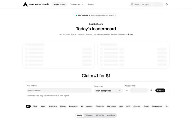 Screenshot of saas leaderboards