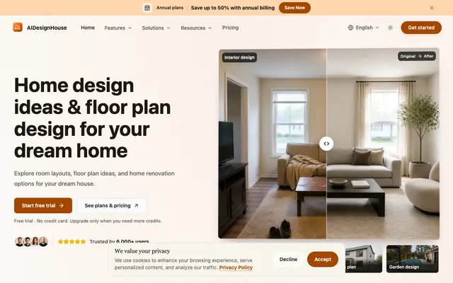 Screenshot of AI Home Design & Floor Plan Maker for Your Home | AIDesignHouse