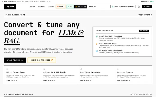 Screenshot of ILoveMD — High-Speed Markdown Converter & RAG Studio for LLMs